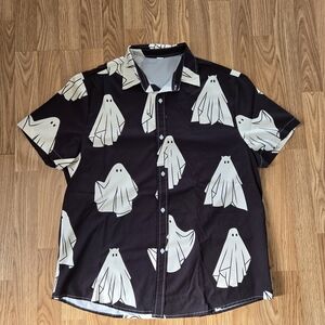 Button Down Ghost Print Men's Short Sleeve Shirt